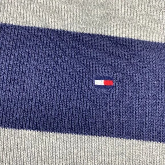 Tommy Hilfiger Sweater Men Medium M Navy Blue Gray Stripe Knit 1/4 Button Casual - Picture 4 of 11